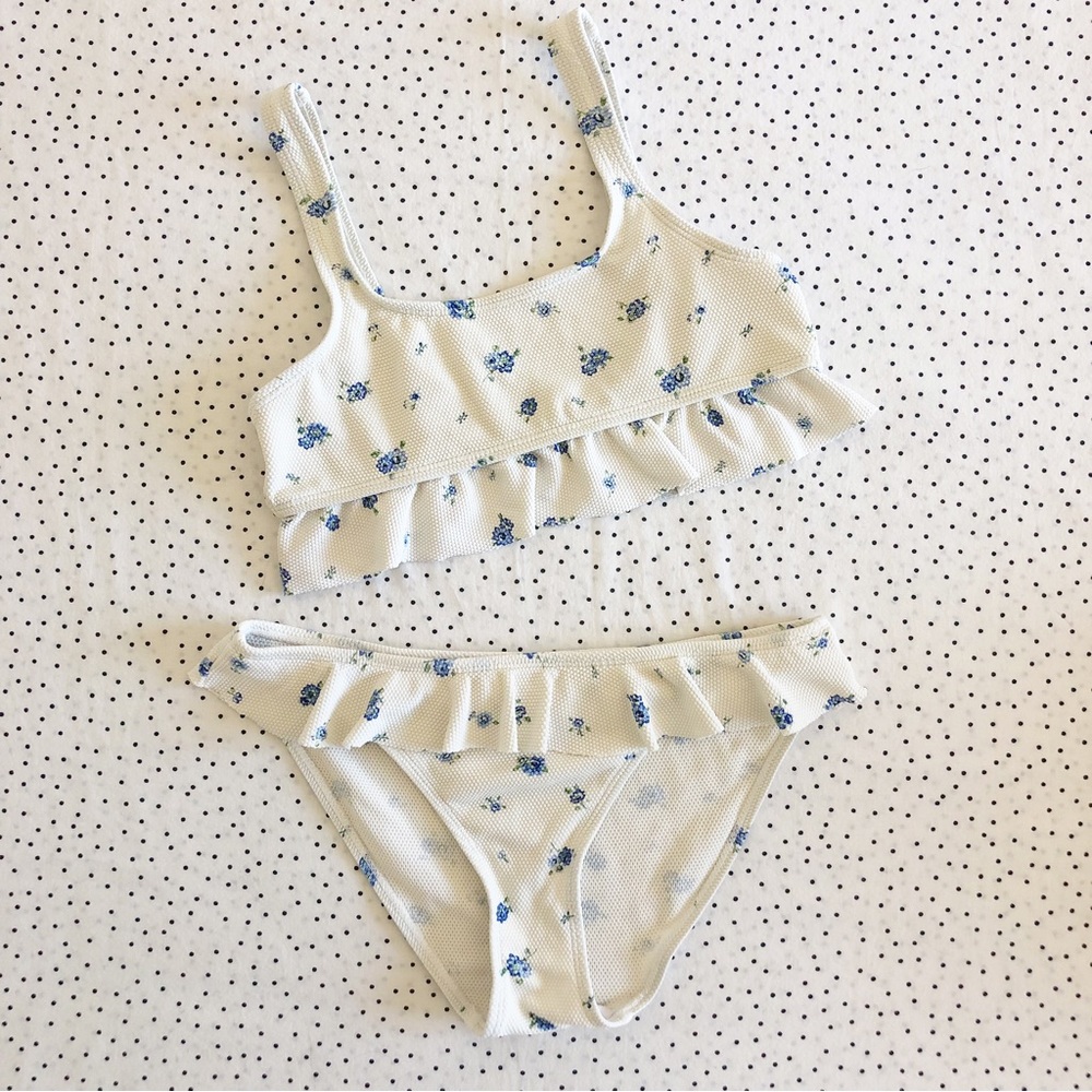 Zara Girls Kids Bikini Floral Bikini Mille Fleur Swim Set Ruffles Size 13-14